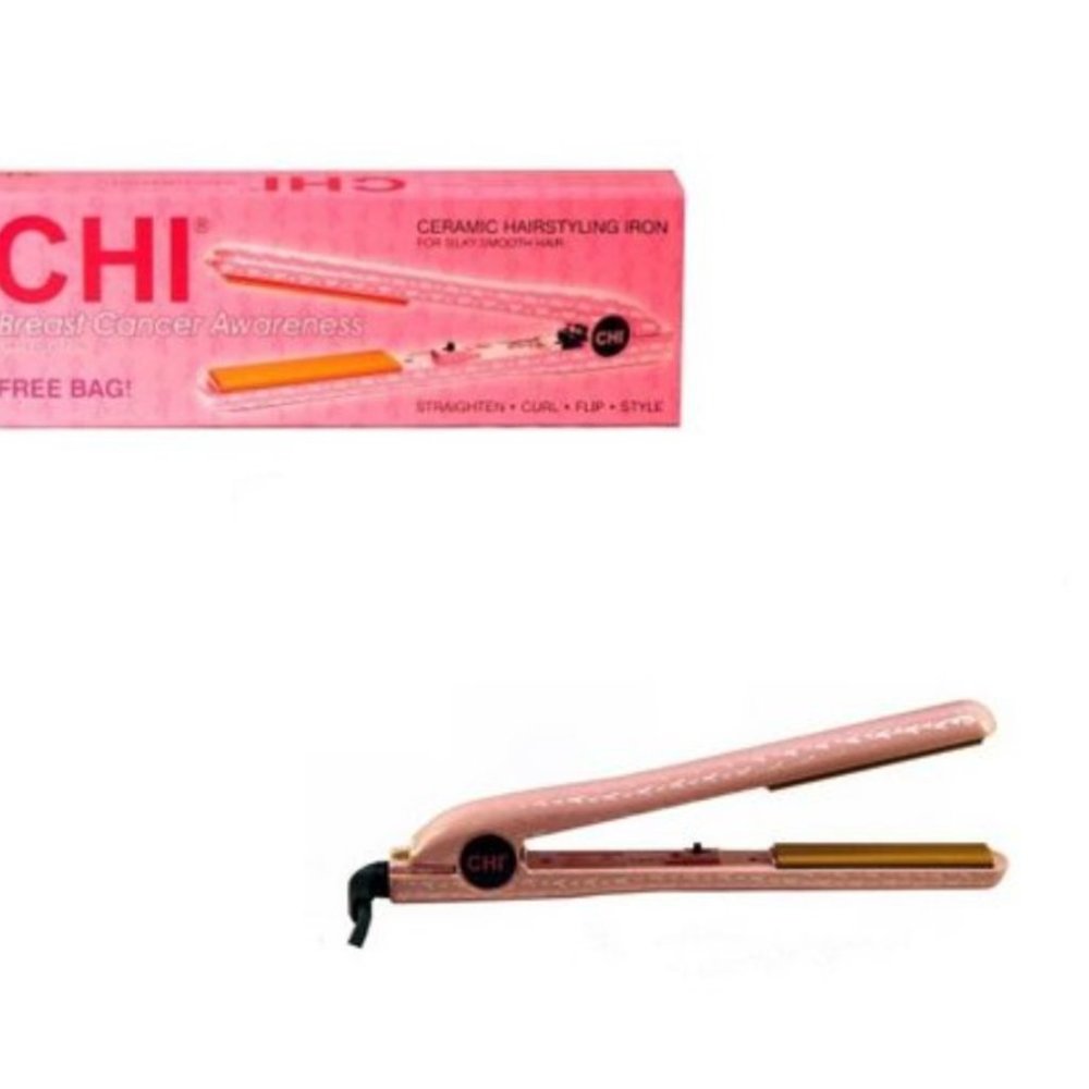 Hair Strightening Flat Iron, Breast Cancer pink + BAG, 1"